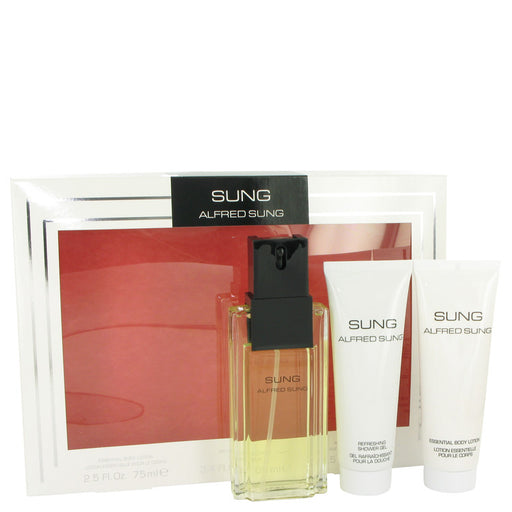 Alfred SUNG by Alfred Sung Gift Set -- 3.4 oz Eau De Toilette Spray + 2.5 oz Body Lotion + 2.5 oz Shower Gel for Women - Perfume Energy