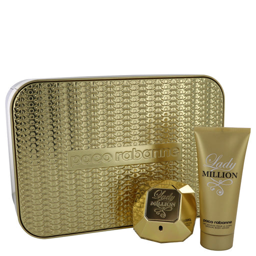 Lady Million by Paco Rabanne Gift Set -- 2.7 oz Eau De Parfum Spray + 3.4 oz Body Lotion for Women - Perfume Energy