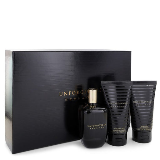 Unforgivable by Sean John Gift Set -- 4.2 oz Eau De Toilette Spray + 3.4 oz Shower Gel + 3.4 oz After Shave Balm for Men - Perfume Energy